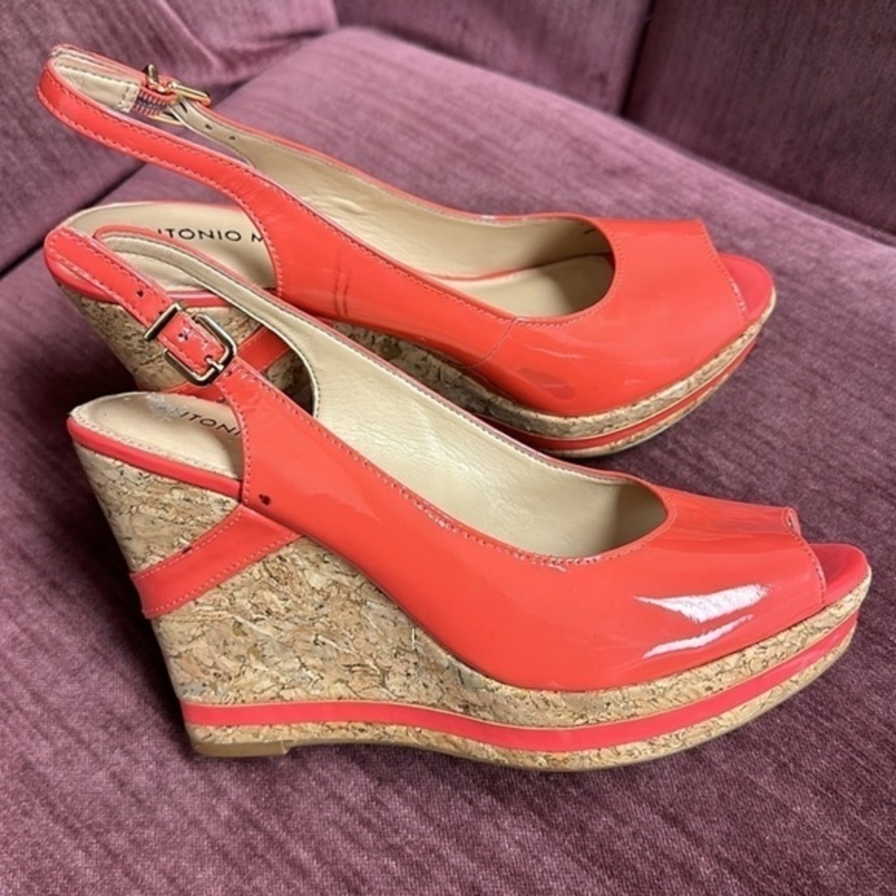 Antonio Melani Rosie peep toe sling back cork wedges size 6.5 M